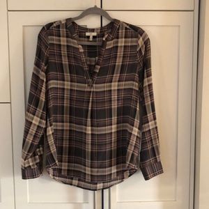 Joie Long Sleeve 100% Silk Plaid Blouse S